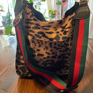 Ah adorned leopard print nylon bag